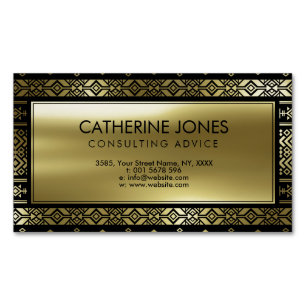 Mexican /Tribal Aztec Geometrical  Gold on Black Magnetic Business Card