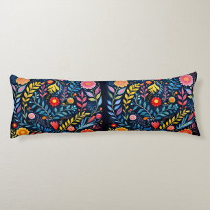 Mexican Tribal blue tapestry floral body pillow. Body Cushion