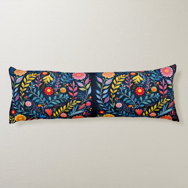Mexican Tribal blue tapestry floral body pillow. Cushion (Back)