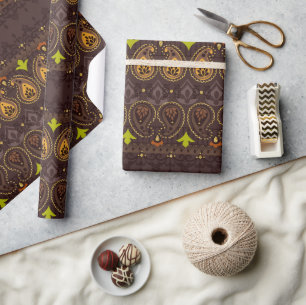 Mexican Tribal Brown Gold Green Wrapping Paper