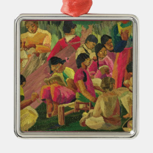 Mexican village scene metal tree decoration