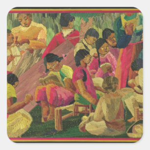 Mexican village scene square sticker