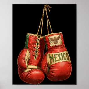 Mexican Vintage Style Boxing Gloves Aztec Mayan Poster