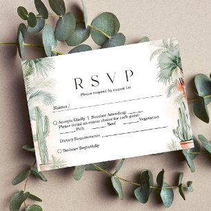 Mexican Watercolor Cactus Palm Tree Wedding RSVP Card