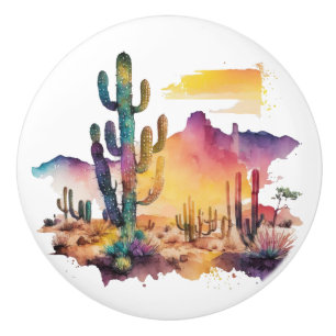 Mexican watercolor desert sunset ceramic knob