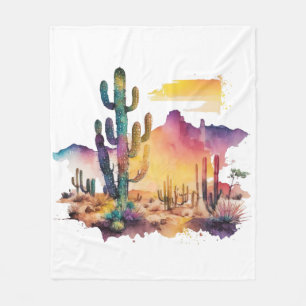 Mexican watercolor desert sunset fleece blanket