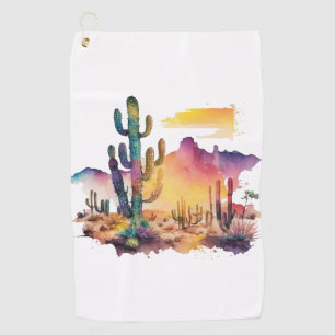 Mexican watercolor desert sunset golf towel