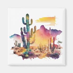 Mexican watercolor desert sunset magnet