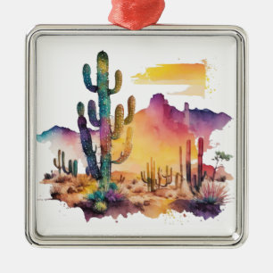 Mexican watercolor desert sunset metal tree decoration