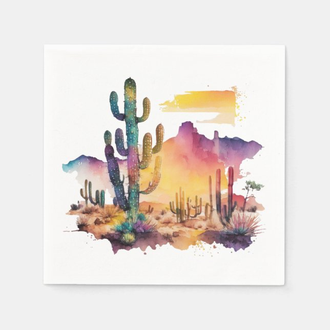 Mexican watercolor desert sunset napkin (Front)