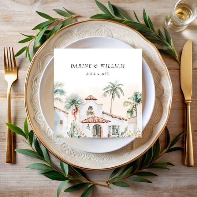 Mexican Watercolor Palm Tree  Destination Wedding Napkin (Creator Uploaded)