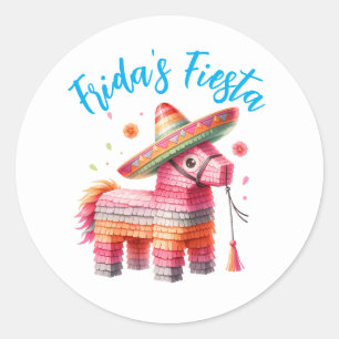 Mexican Watercolor Piñata Sombrero Custom Name  Classic Round Sticker