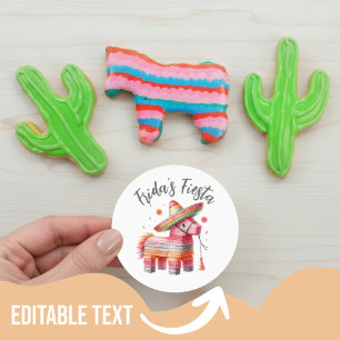 Mexican Watercolor Piñata Sombrero Custom Name Classic Round Sticker