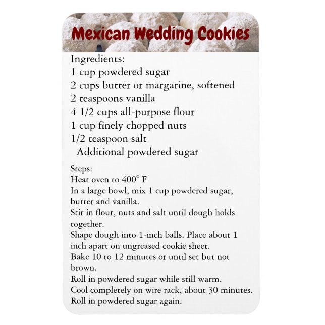 Mexican Wedding Cookies Recipe Magnet Fridge (Vertical)