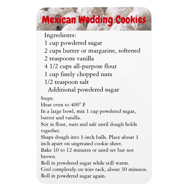 Mexican Wedding Cookies Recipe Magnet Fridge (Vertical)