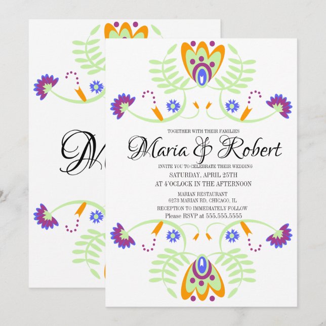 Mexican Wedding Folk Floral | Bold Weddings Invitation (Front/Back)