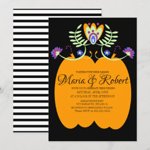 Mexican Wedding Folk Floral   Halloween Pumpkin Invitation