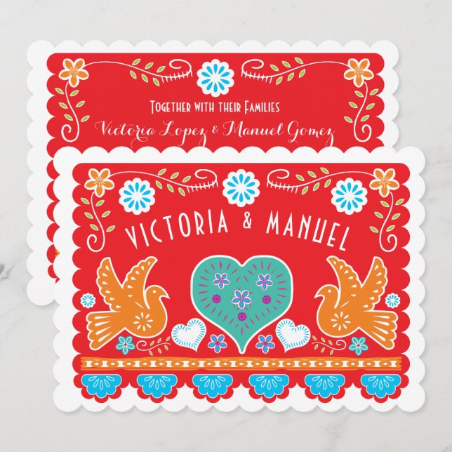 Mexican Wedding Papel Picado Invitation (Front/Back)