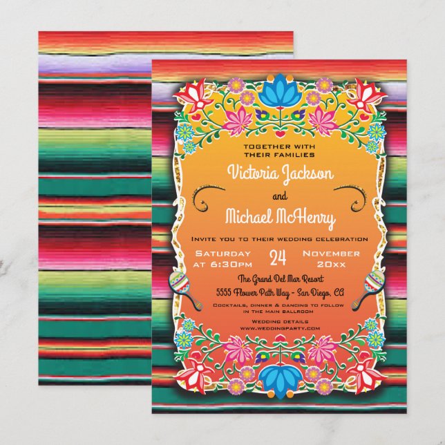 Mexican Wedding Rug and Floral invitation (Front/Back)