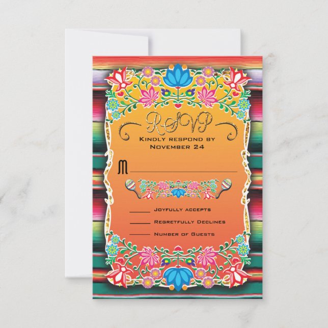 Mexican Wedding Rug and Floral RSVP Card (Front)