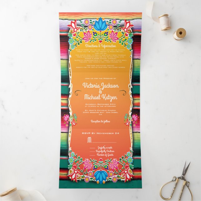 Mexican Wedding Rug and Floral Wedding Tri-Fold Invitation (Inside)