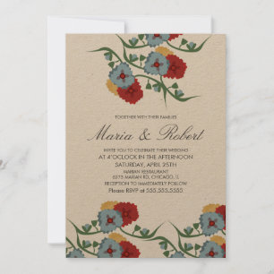 Mexican Wedding Theme Greenery Vine Floral Kraft Invitation