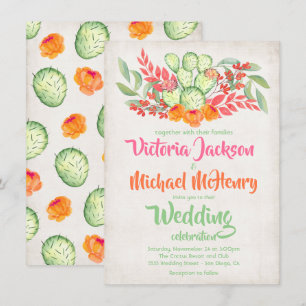Mexican Wedding Watercolor Cactus Invitations