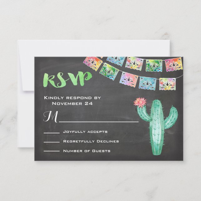 Mexican Wedding Watercolor Cactus RSVP Card (Front)