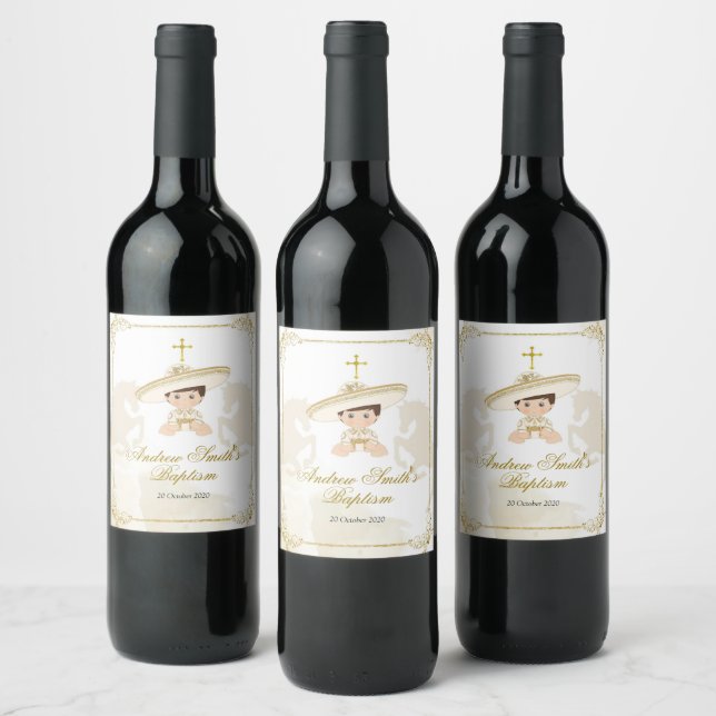 Mexican White and Gold Charro Wine Bottle Labels (Bottles)
