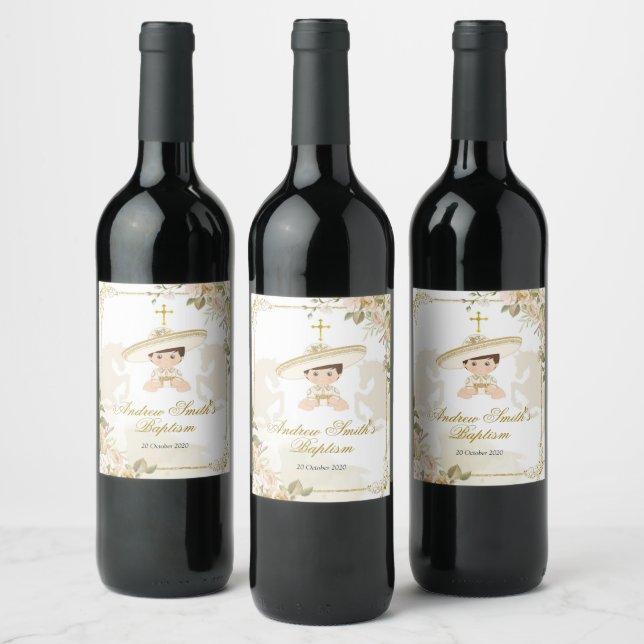 Mexican White and Gold Charro Wine Bottle Labels (Bottles)