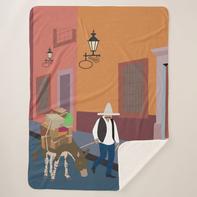 Mexican with a donkey in town sherpa blanket (Front)