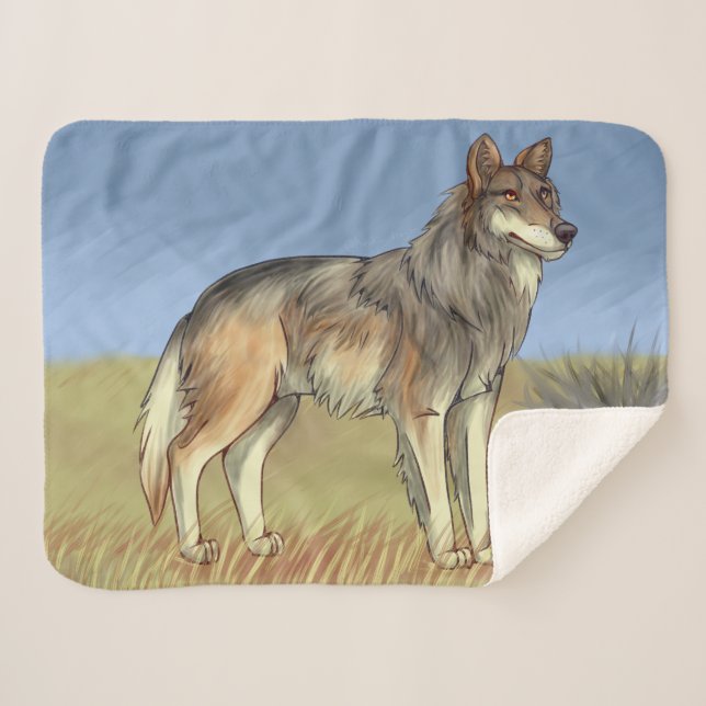 Mexican Wolf Sherpa Blanket (Front (Horizontal))