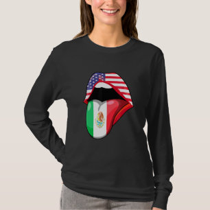 Mexican Women Roots American Grown Lips Flag Usa M T-Shirt