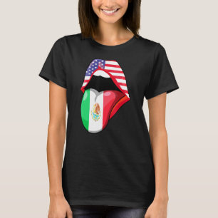 Mexican Women Roots American Grown Lips Flag Usa M T-Shirt