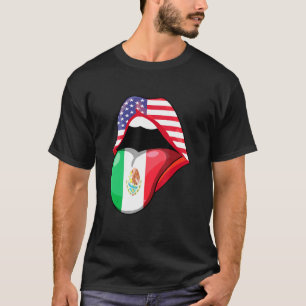 Mexican Women Roots American Grown Lips Flag Usa M T-Shirt