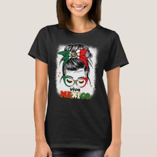 Mexican Women Viva Mexico Messy Bun Hair Mexican F T-Shirt
