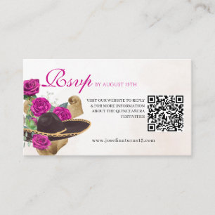 Mexicana Mariachi Charra Magenta Roses Quinceanera Enclosure Card