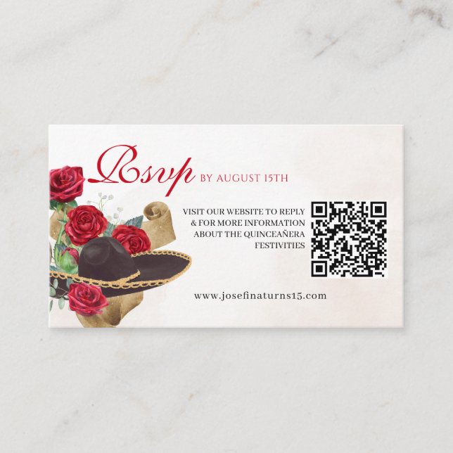 Mexicana Mariachi Charra Red Roses Quinceanera Enclosure Card (Front)