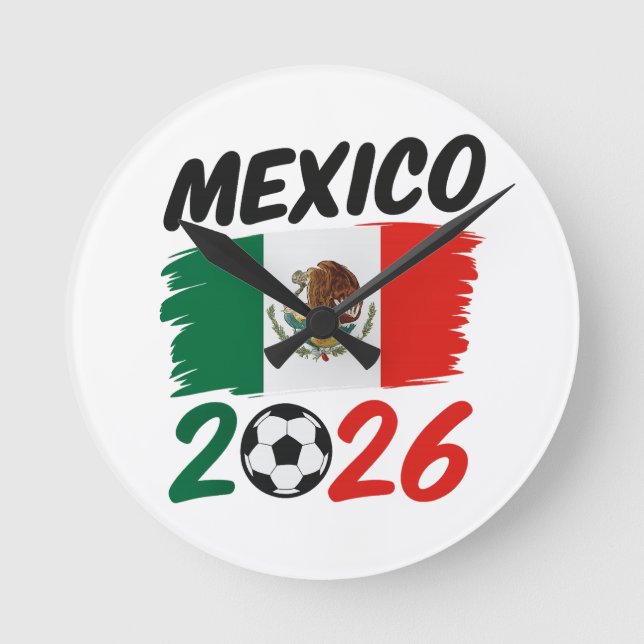 Mexico 2026 Soccer Fan Design with Football Round Clock (Front)