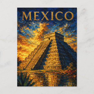 Mexico: Aesthetic Sunset Chichen Itza Art Souvenir Postcard