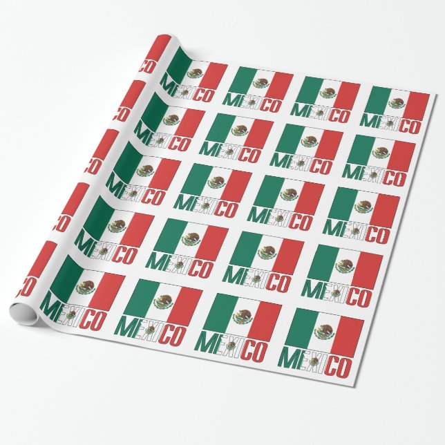 Mexico and Mexican Flag Gift Wrapping Paper (Unrolled)