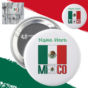 Mexico and Mexican Flag Green Personalisation  6 Cm Round Badge