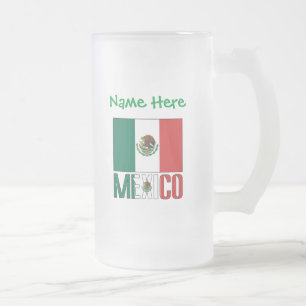 Mexico and Mexican Flag Green Personalisation Frosted Glass Beer Mug