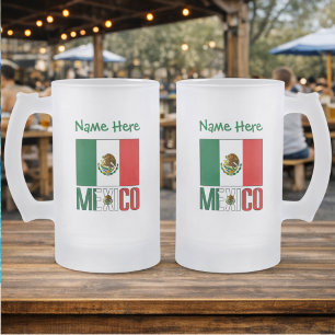 Mexico and Mexican Flag Green Personalisation  Frosted Glass Beer Mug