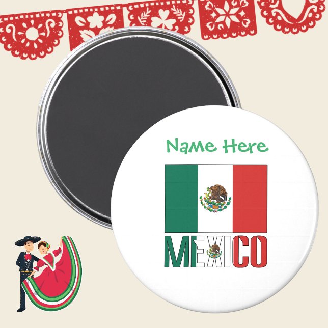 Mexico and Mexican Flag Green Personalisation  Magnet (Creator Uploaded)