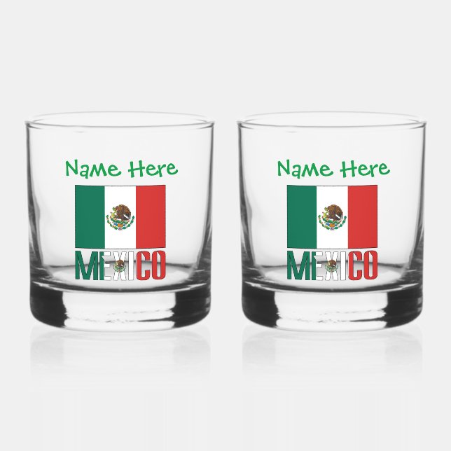 Mexico and Mexican Flag Green Personalisation  Whiskey Glass (Front)