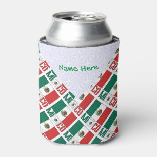 Mexico and Mexican Flag Tiled Green Personalised Can Cooler