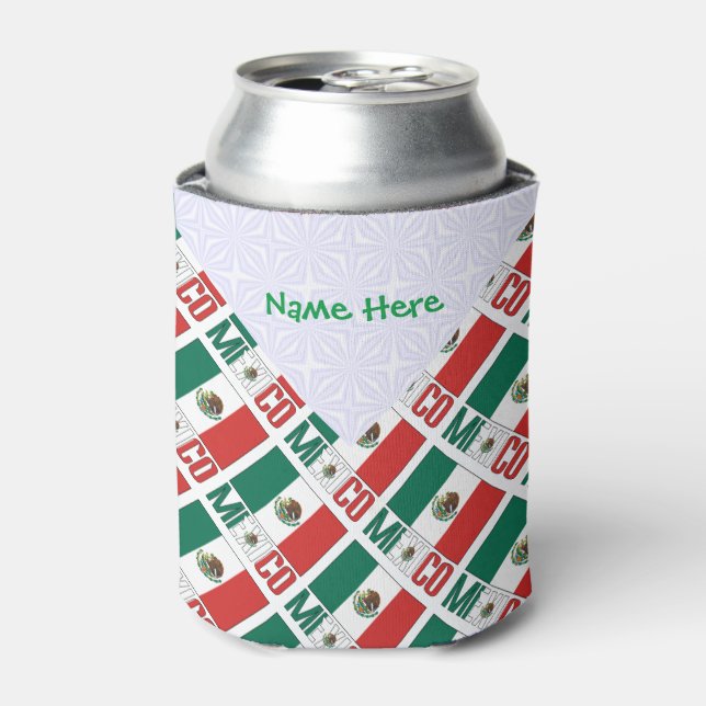Mexico and Mexican Flag Tiled Green Personalised Can Cooler (Can Front)
