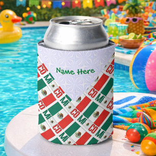 Mexico and Mexican Flag Tiled Green Personalised Can Cooler