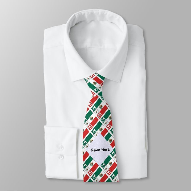 Mexico and Mexican Flag Tiled with Your Name Tie (Tied)